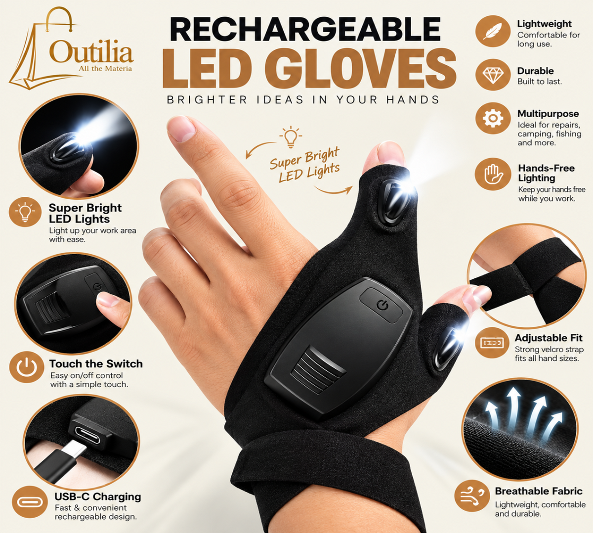 Rechargeable Flashlight Gloves